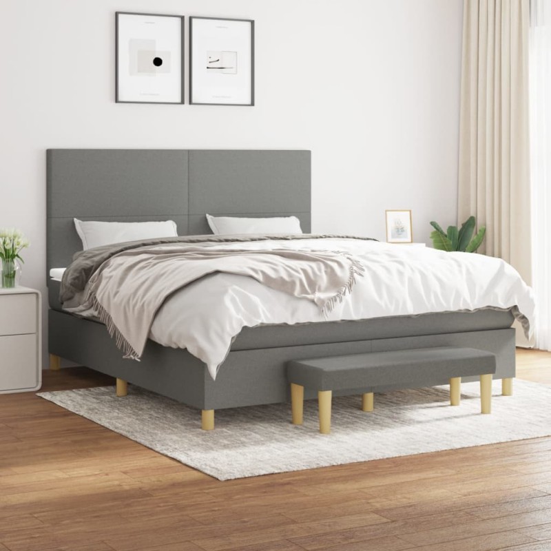 vidaXL Giroletto a Molle con Materasso Grigio Scuro 160x200 cm Tessuto