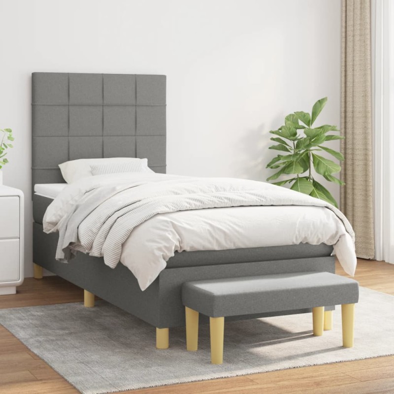 vidaXL Giroletto a Molle con Materasso Grigio Scuro 100x200 cm Tessuto