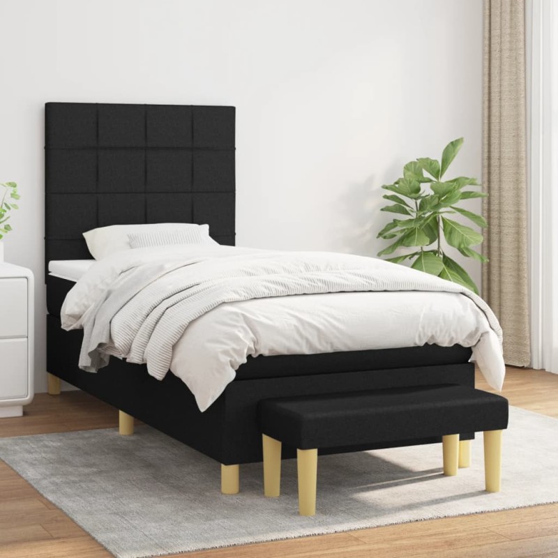 vidaXL Giroletto a Molle con Materasso Nero 90x200 cm in Tessuto