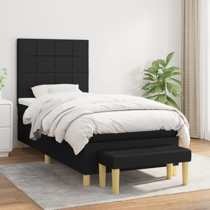 vidaXL Giroletto a Molle con Materasso Nero 90x190 cm in Tessuto