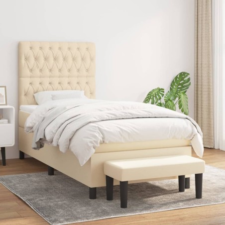 vidaXL Giroletto a Molle con Materasso Crema 100x200 cm in Tessuto