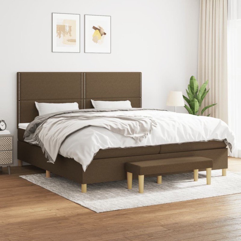 vidaXL Giroletto a Molle con Materasso Marrone Scuro 200x200cm Tessuto