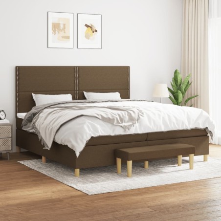 vidaXL Giroletto a Molle con Materasso Marrone Scuro 200x200cm Tessuto