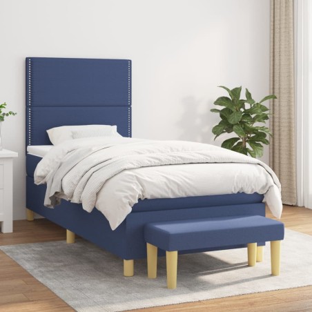 vidaXL Giroletto a Molle con Materasso Blu 100x200 cm in Tessuto