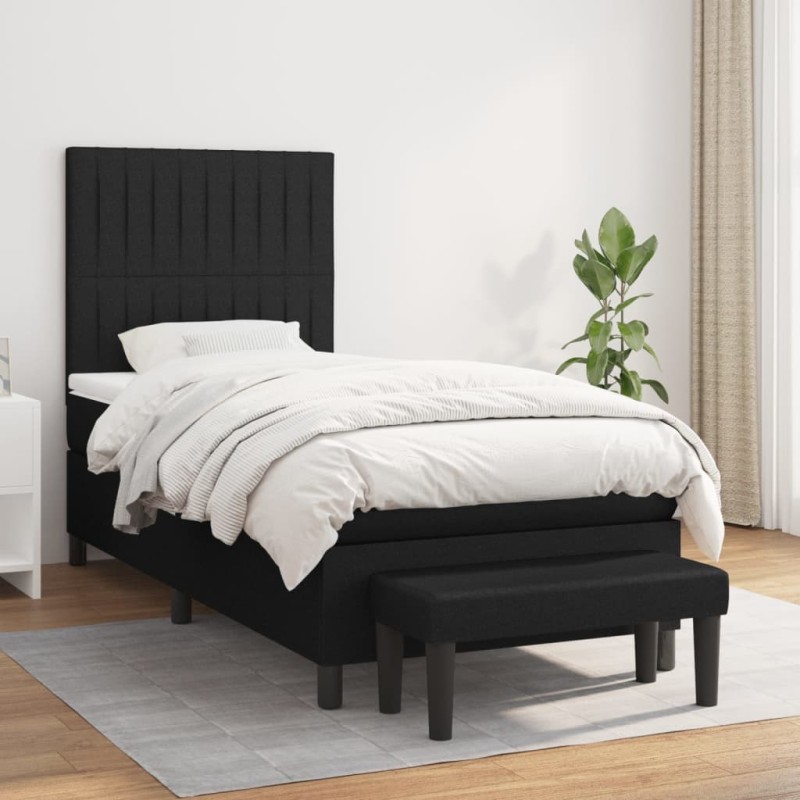 vidaXL Giroletto a Molle con Materasso Nero 90x200 cm in Tessuto