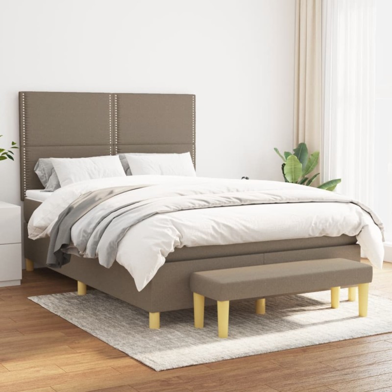 vidaXL Giroletto a Molle con Materasso Tortora 140x200 cm in Tessuto