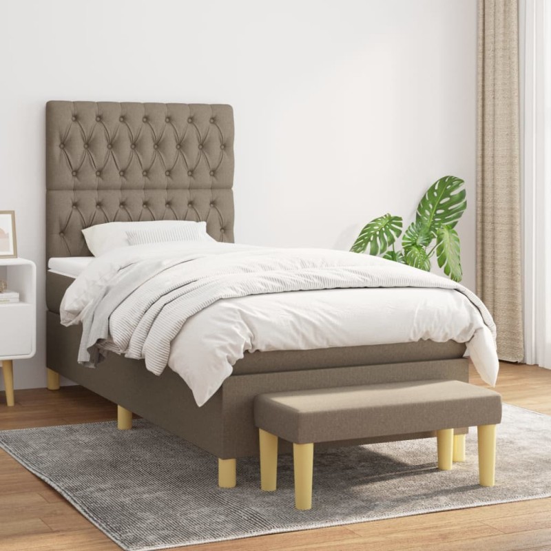 vidaXL Giroletto a Molle con Materasso Tortora 100x200 cm in Tessuto