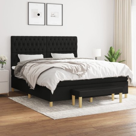 vidaXL Giroletto a Molle con Materasso Nero 180x200 cm in Tessuto