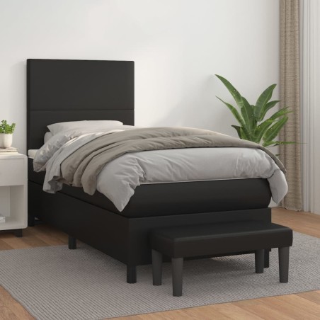 vidaXL Giroletto a Molle con Materasso Nero 100x200 cm in Similpelle