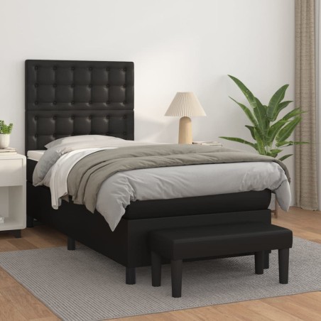 vidaXL Giroletto a Molle con Materasso Nero 90x190 cm in Similpelle