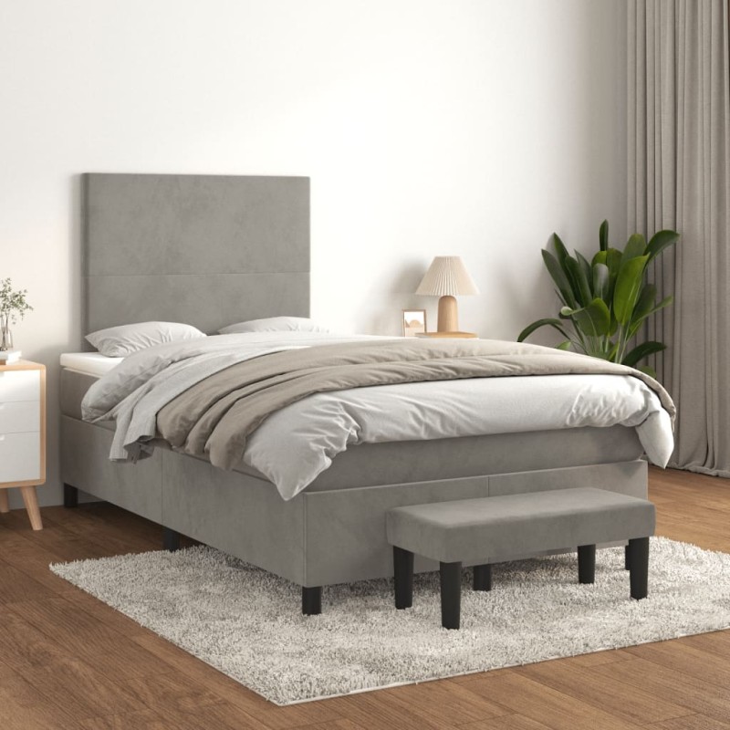 vidaXL Giroletto a Molle con Materasso Grigio Chiaro 120x200cm Velluto