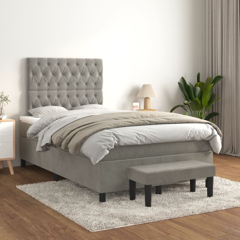vidaXL Giroletto a Molle con Materasso Grigio Chiaro 120x200cm Velluto