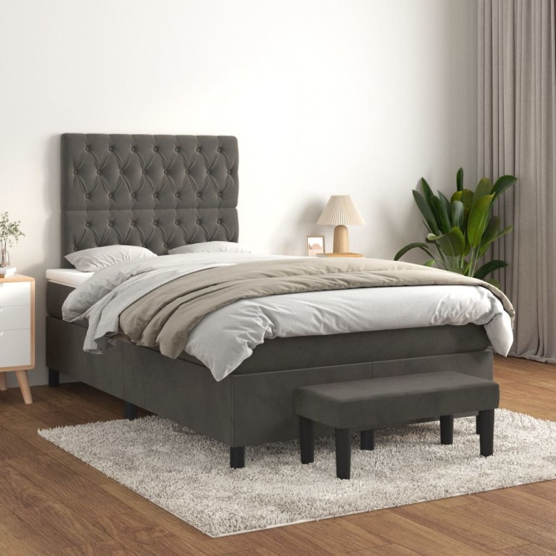 vidaXL Giroletto a Molle con Materasso Grigio Scuro 120x200 cm Velluto