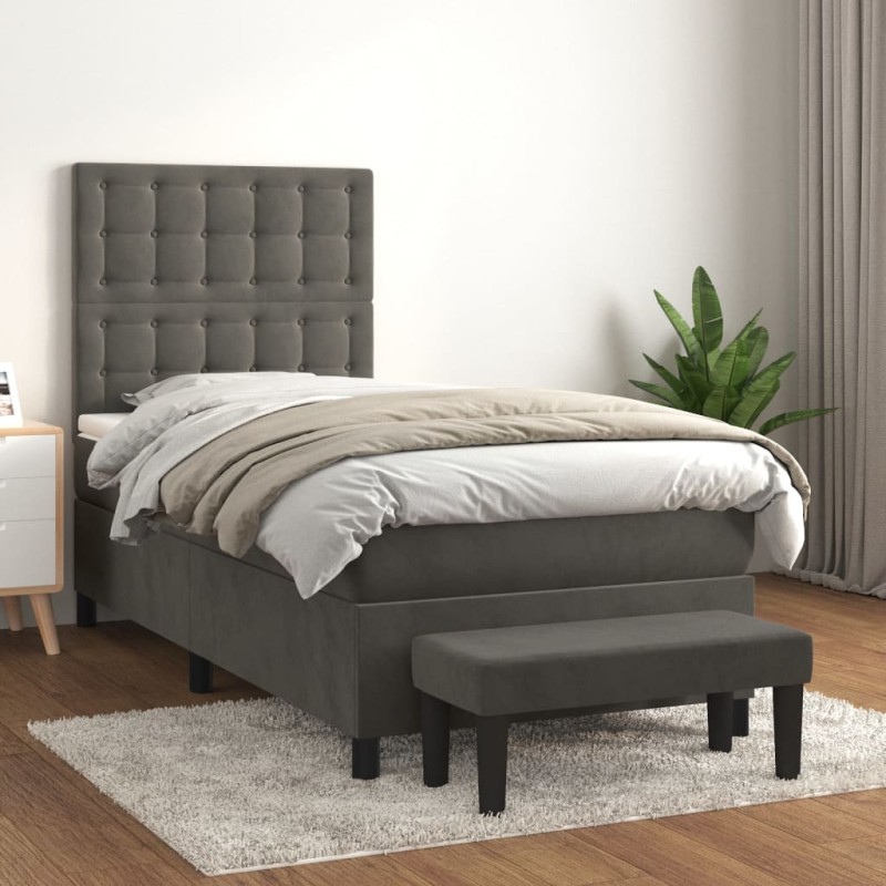 vidaXL Giroletto a Molle con Materasso Grigio Scuro 90x190 cm Velluto
