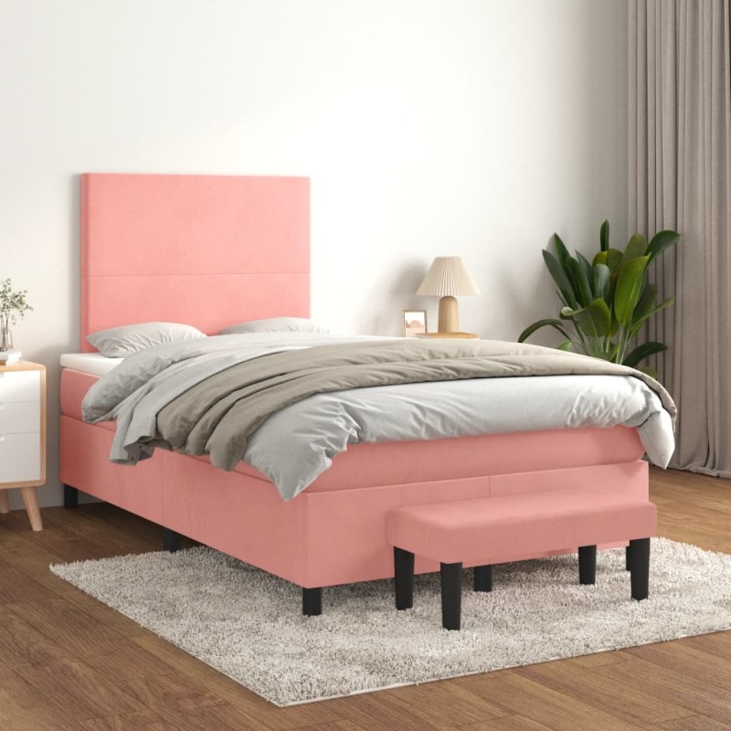 vidaXL Giroletto a Molle con Materasso Rosa 120x200 cm in Velluto