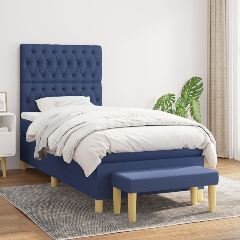 vidaXL Giroletto a Molle con Materasso Blu 100x200 cm in Tessuto