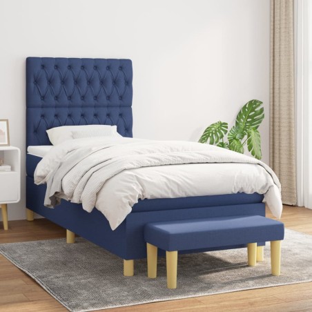 vidaXL Giroletto a Molle con Materasso Blu 100x200 cm in Tessuto