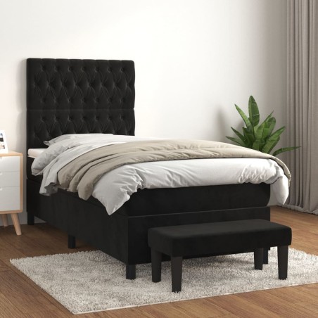 vidaXL Giroletto a Molle con Materasso Nero 100x200 cm in Velluto