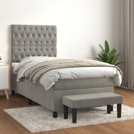 vidaXL Giroletto a Molle con Materasso Grigio Chiaro 100x200cm Velluto