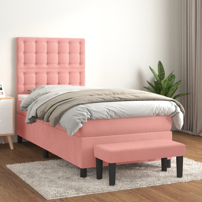 vidaXL Giroletto a Molle con Materasso Rosa 90x200 cm in Velluto