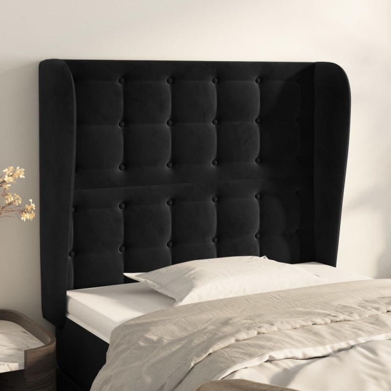 Testiera ad Orecchio Nera 83x23x118/128 cm in Velluto Testiera ad Orecchio Nera 83x23x118/128 cm in Velluto