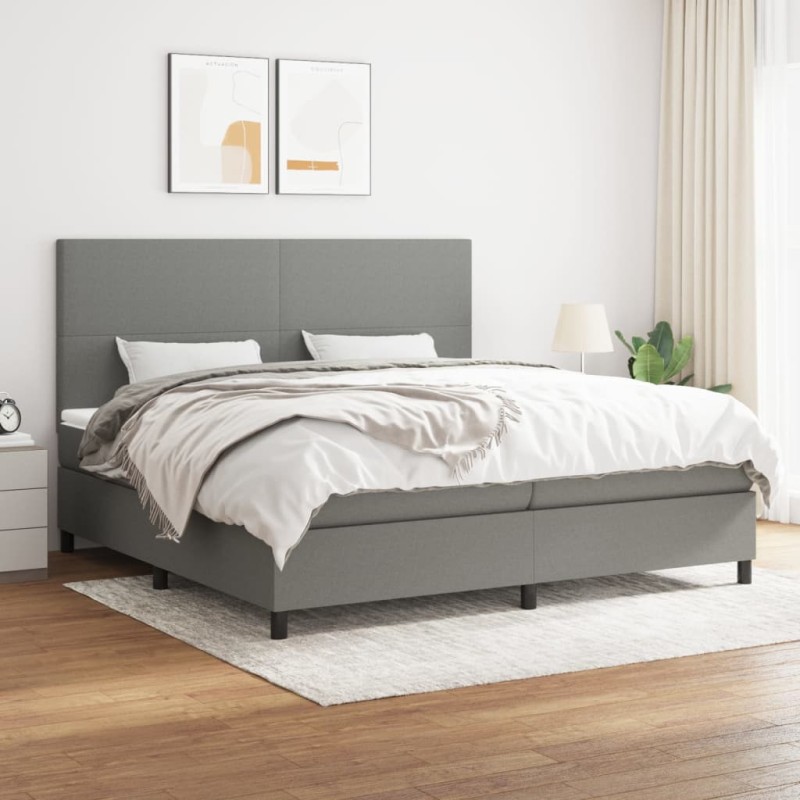 vidaXL Giroletto a Molle con Materasso Grigio Scuro 200x200 cm Tessuto