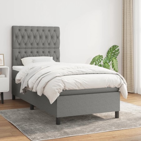 vidaXL Giroletto a Molle con Materasso Grigio Scuro 90x200 cm Tessuto