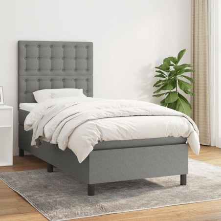 vidaXL Giroletto a Molle con Materasso Grigio Scuro 90x200 cm Tessuto