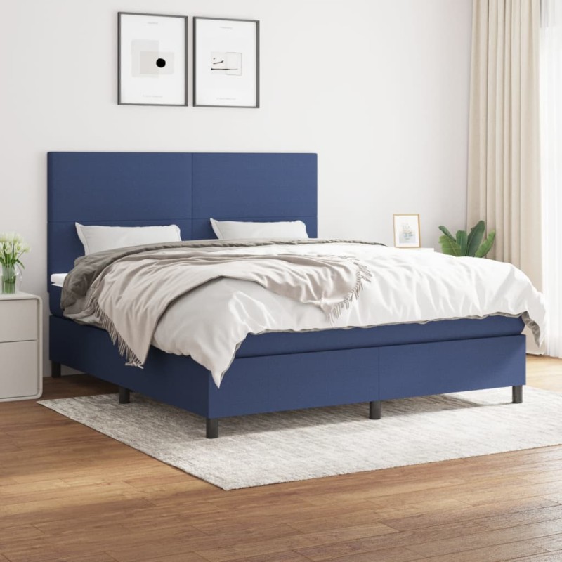 vidaXL Giroletto a Molle con Materasso Blu 180x200 cm in Tessuto