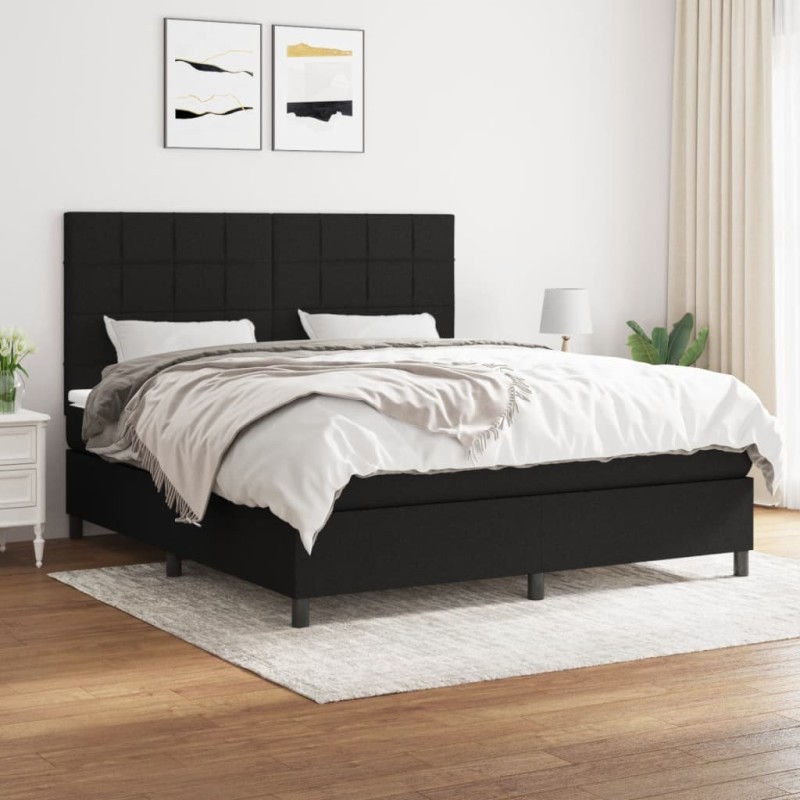 vidaXL Giroletto a Molle con Materasso Nero 160x200 cm in Tessuto