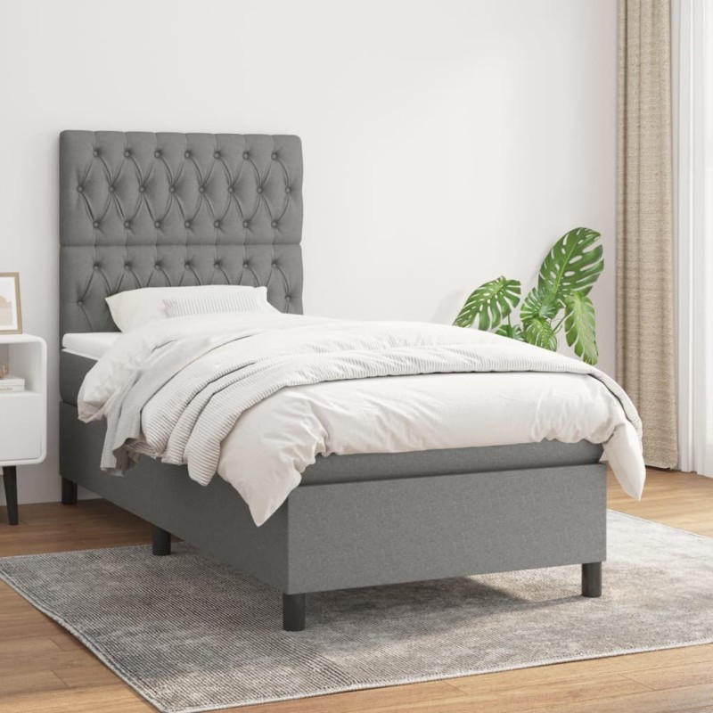 vidaXL Giroletto a Molle con Materasso Grigio Scuro 90x190 cm Tessuto