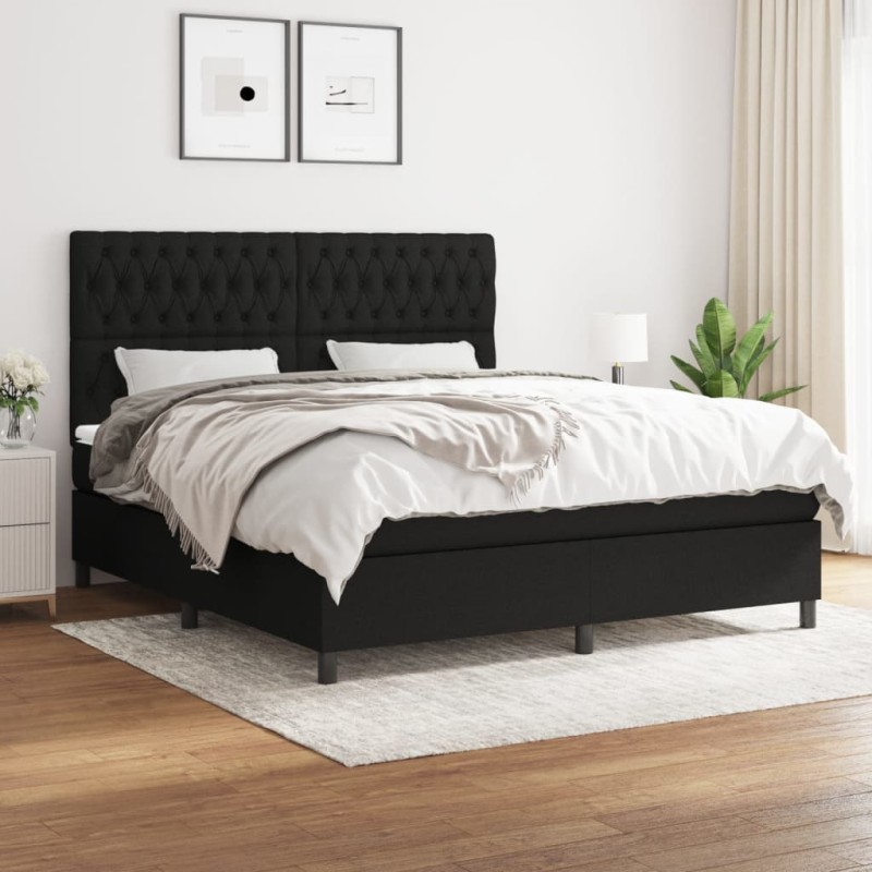 vidaXL Giroletto a Molle con Materasso Nero 180x200 cm in Tessuto