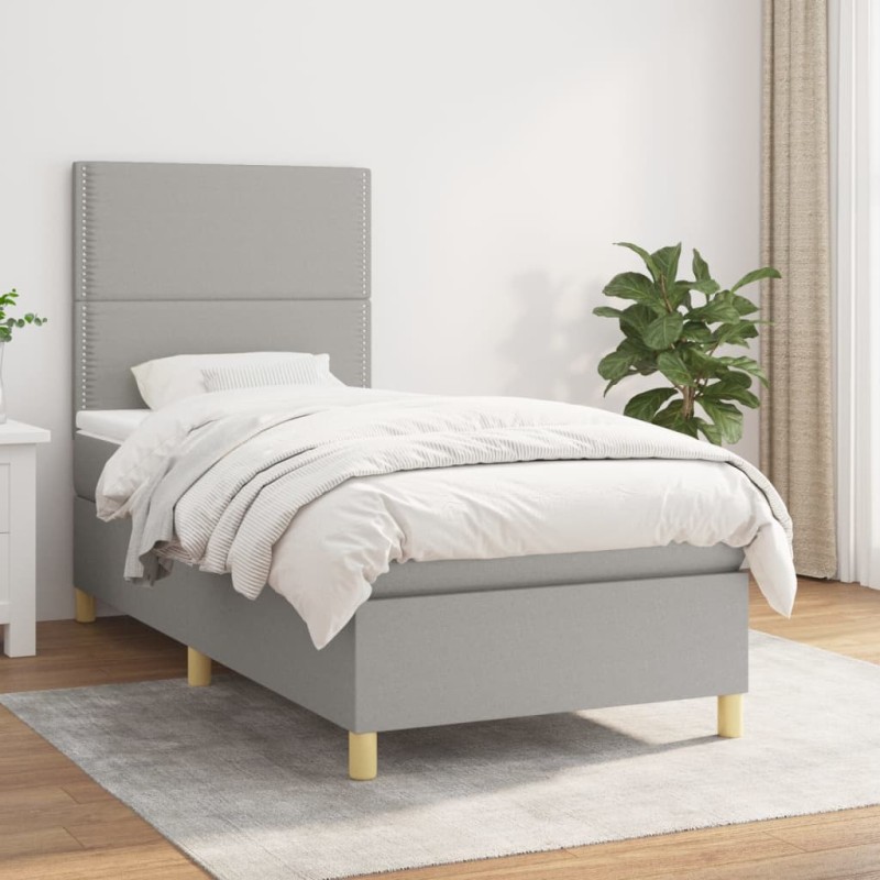 vidaXL Giroletto a Molle con Materasso Grigio Chiaro100x200 cm Tessuto