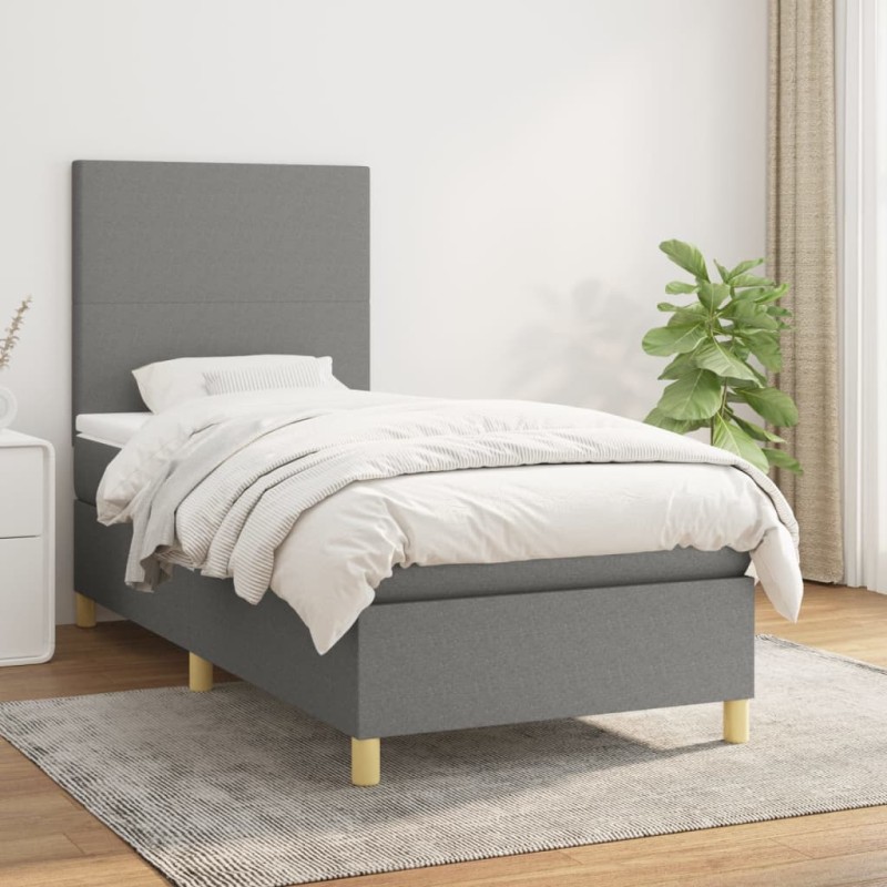 vidaXL Giroletto a Molle con Materasso Grigio Scuro 100x200 cm Tessuto