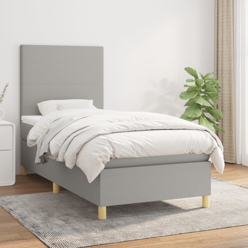 vidaXL Giroletto a Molle con Materasso Grigio Chiaro 90x190 cm Tessuto