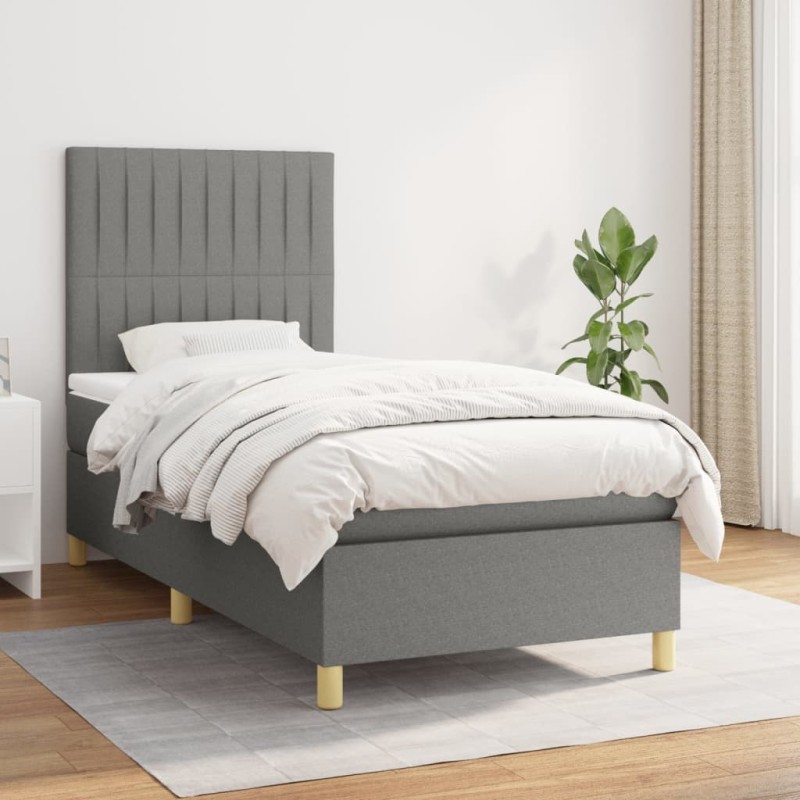 vidaXL Giroletto a Molle con Materasso Grigio Scuro 90x190 cm Tessuto