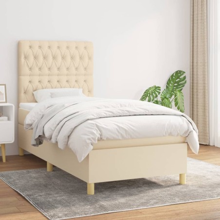 vidaXL Giroletto a Molle con Materasso Crema 100x200 cm in Tessuto