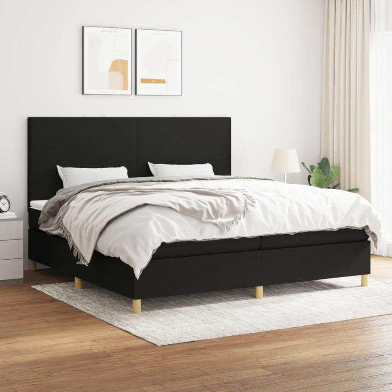 vidaXL Giroletto a Molle con Materasso Nero 200x200 cm in Tessuto