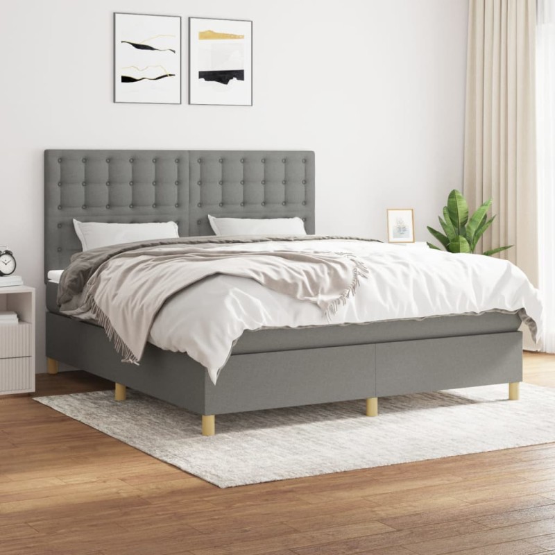 vidaXL Giroletto a Molle con Materasso Grigio Scuro 180x200 cm Tessuto