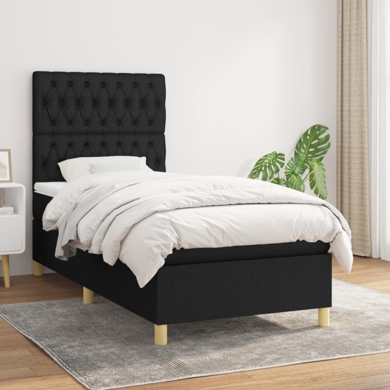 vidaXL Giroletto a Molle con Materasso Nero 90x190 cm in Tessuto