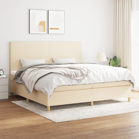 vidaXL Giroletto a Molle con Materasso Crema 200x200 cm in Tessuto