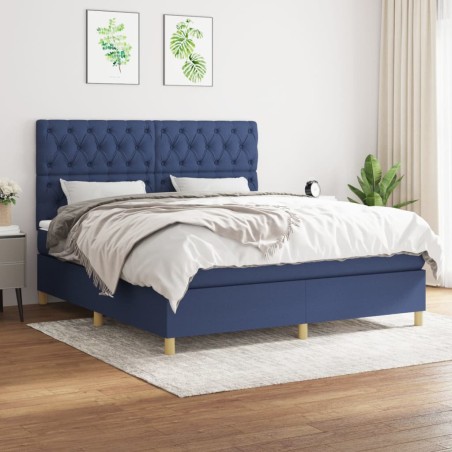 vidaXL Giroletto a Molle con Materasso Blu 160x200 cm in Tessuto
