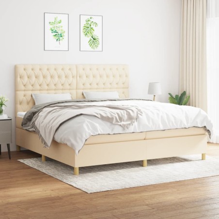 vidaXL Giroletto a Molle con Materasso Crema 200x200 cm in Tessuto