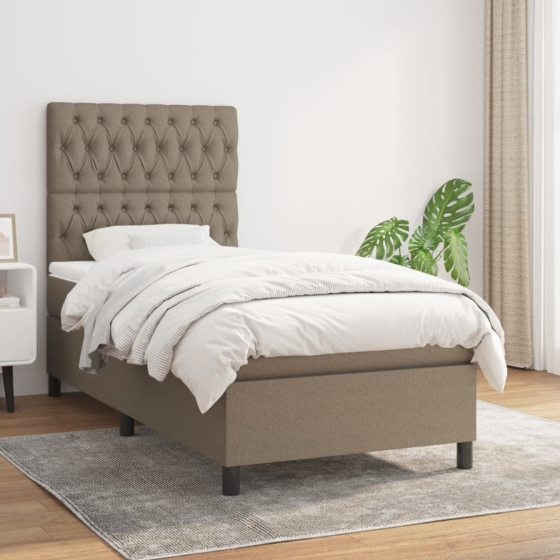 vidaXL Giroletto a Molle con Materasso Tortora 100x200 cm in Tessuto