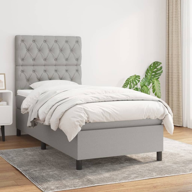 vidaXL Giroletto a Molle con Materasso Grigio Chiaro 80x200 cm Tessuto