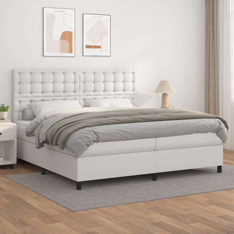 vidaXL Giroletto a Molle con Materasso Bianco 200x200cm in Similpelle
