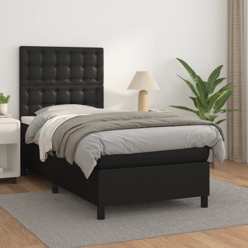 vidaXL Giroletto a Molle con Materasso Nero 90x200 cm in Similpelle