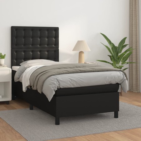 vidaXL Giroletto a Molle con Materasso Nero 90x200 cm in Similpelle