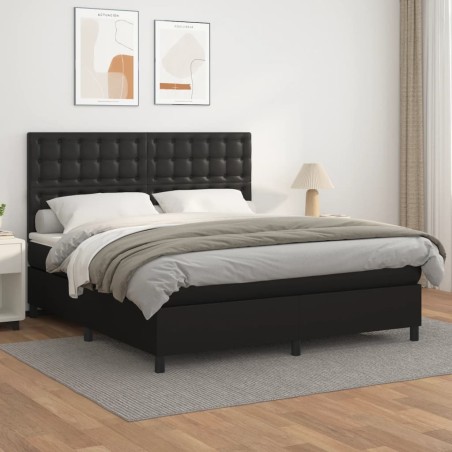 vidaXL Giroletto a Molle con Materasso Nero 160x200 cm in Similpelle