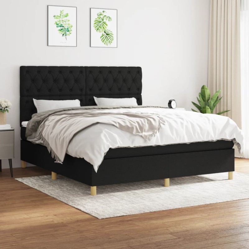 vidaXL Giroletto a Molle con Materasso Nero 160x200 cm in Tessuto